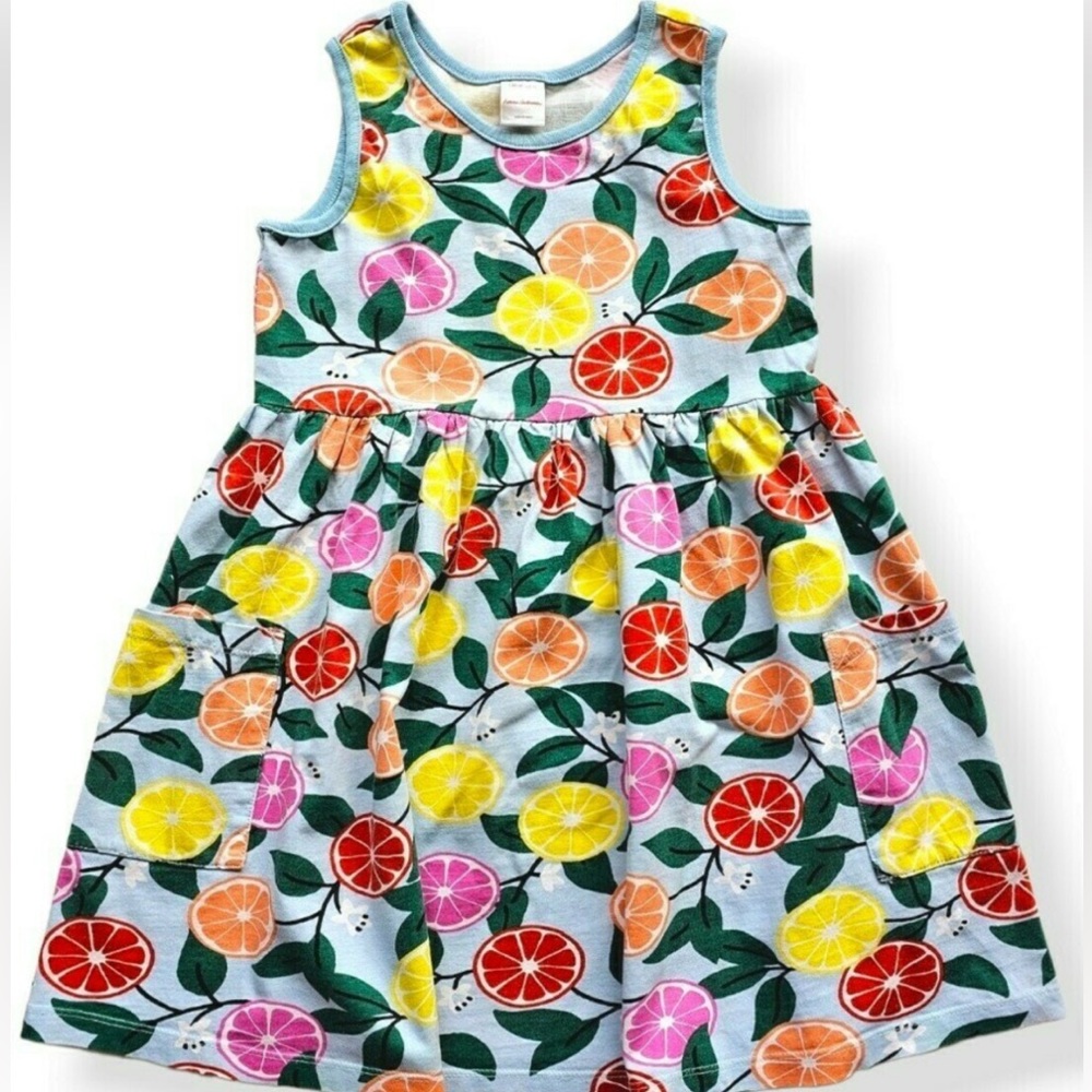 Hannah Anderson sleeveless citrus print blue tank dress with pockets sz 10 NEW